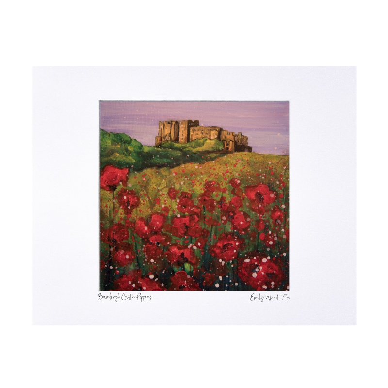 Bamburgh Castle Poppies Limited Edition Print with Mount
