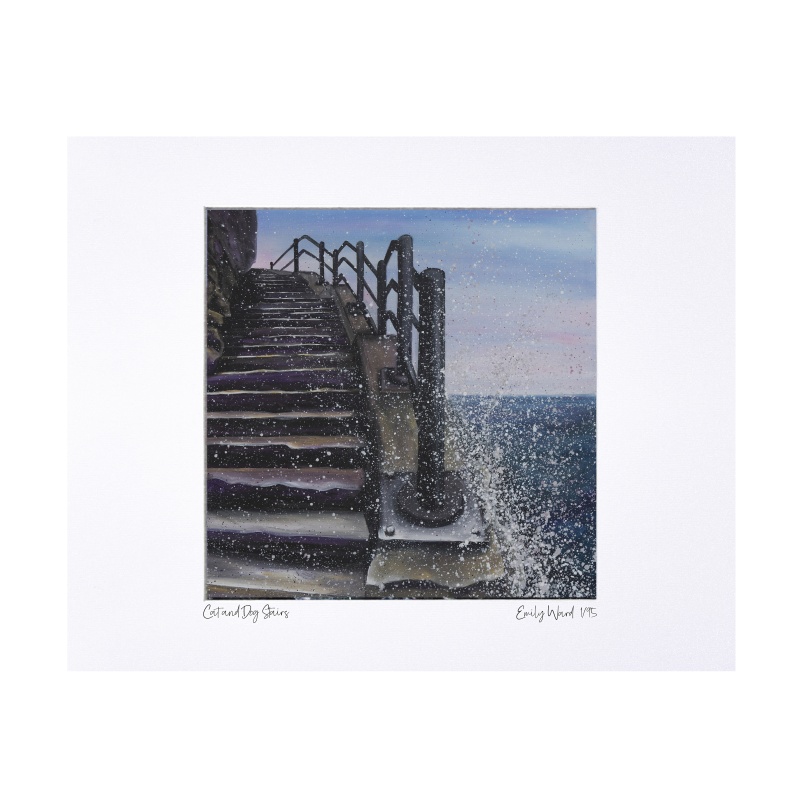 Cat and Dog Stairs Limited Edition Print with Mount