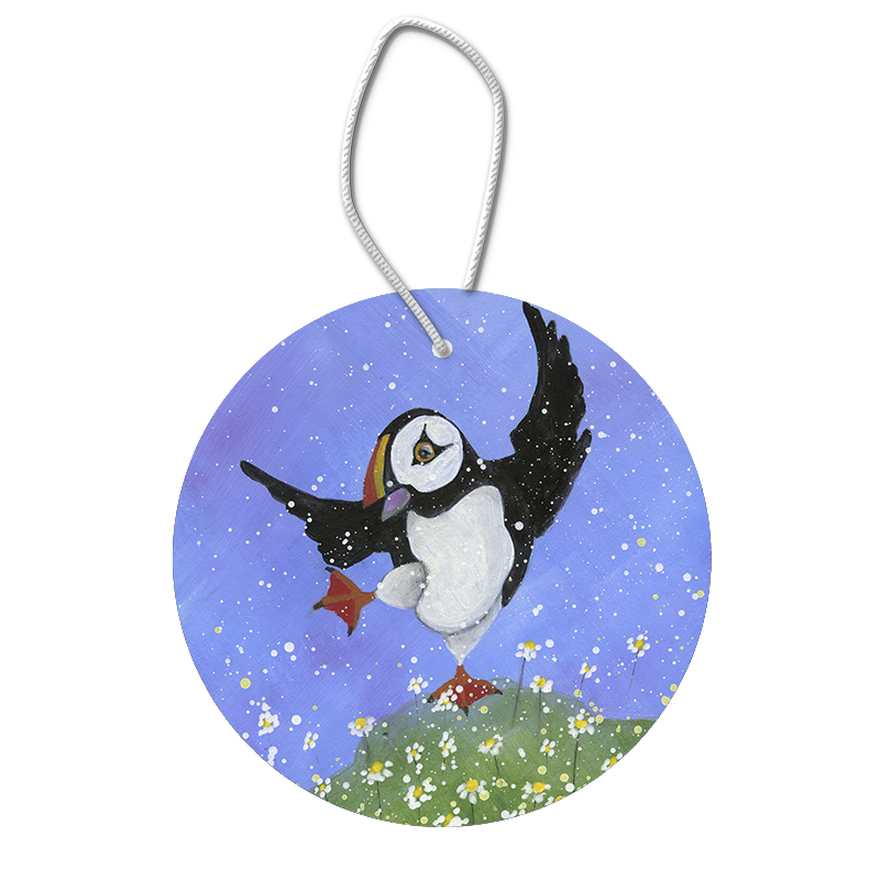 Puffin Dancing with the Daisies Ceramic Hanging Pendants